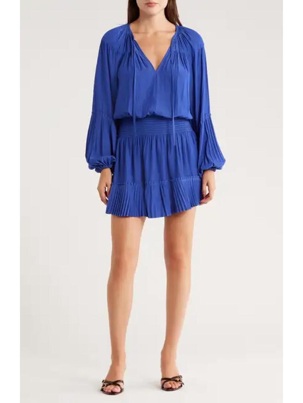 NWT! Ramy Brook Joey Long Sleeve Dress in Cabana Blue Size XS